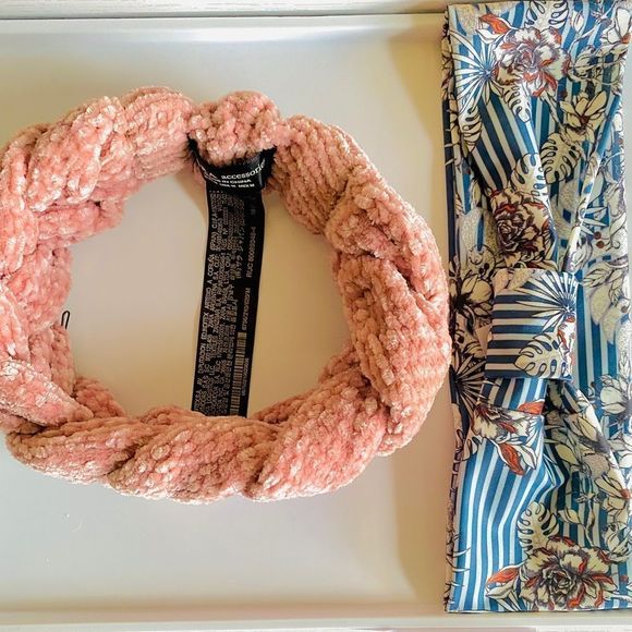 Set! Zara Chenille Braided Turban Style Headband & Blue & White Striped Headband - Picture 11 of 11